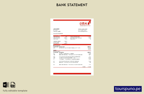 listo para imprimir plantilla de Excel de extracto bancario de Guinea UBA